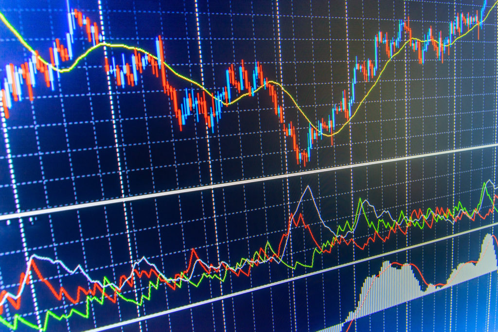 Professional market analysis. Business analysis diagram. Conceptual view of the foreign exchange market. Price chart bars. Tools of technical analysis. Analysing stock market data on a monitor.